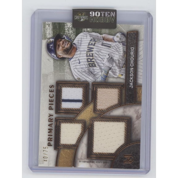 2025 Topps Museum Collection Primary Pieces Jackson Chourio #SPPQ-CHO /75 Quad Relic Card Milwaukee Brewers MLB Baseball Trading Card