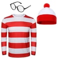 thumbnail image 1 of Set de disfraces FOCUSOUL, camiseta a rayas rojas y blancas para hombre adulto, 1 of 8