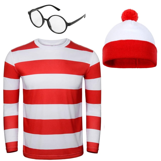 Set de disfraces FOCUSOUL, camiseta a rayas rojas y blancas para hombre adulto