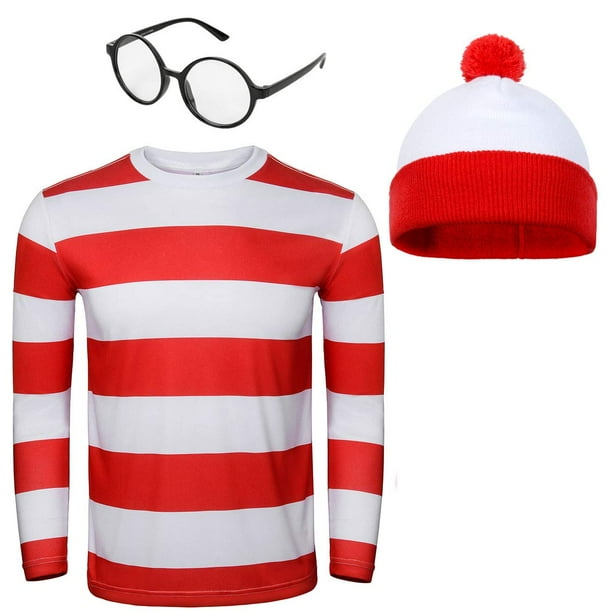 Set de disfraces FOCUSOUL, camiseta a rayas rojas y blancas para hombre adulto