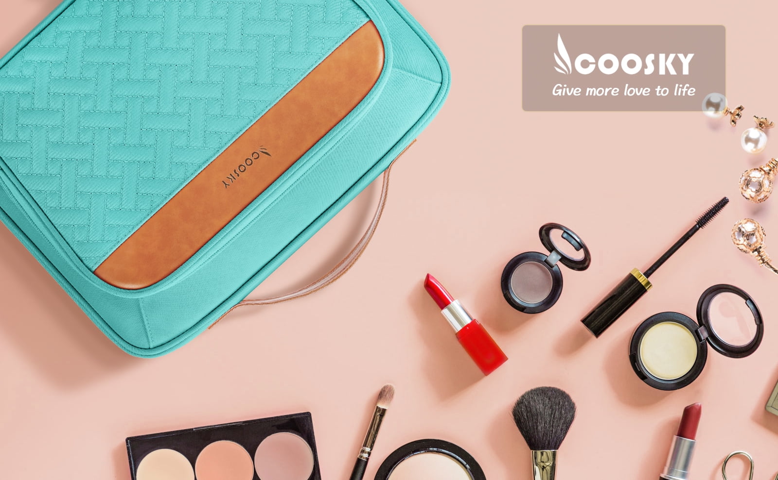 Travel Hanging Toiletry Bag for Women, Extra Large Makeup Bag, Holds Full-Size Shampoo, with Jewelry Organizer Compartment, Waterproof Cosmetic Bag, Toiletries Kit Set with Trolley Belt, Blue