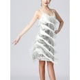 thumbnail image 4 of Doomiva Women's Sequins Tassel Dance 1920s Flapper Cocktail Party Dress Latin Ballroom Dance Dress Silver XXL, 4 of 6
