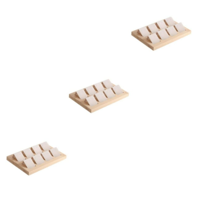 kurtrusly Wood Earring Card Holder w/ Tray Jewelry Display for Accessory 8 Pair Cream 3Set