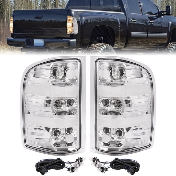 KOJEM Tail Light Lamp Compatible with 2007-2014 Chevy Chevrolet Silverado 1500 2500 HD 3500 HD & 2007-2009 GMC Sierra 3500 HD Driver Side & Passenger Side Clear Lens Chrome Housing