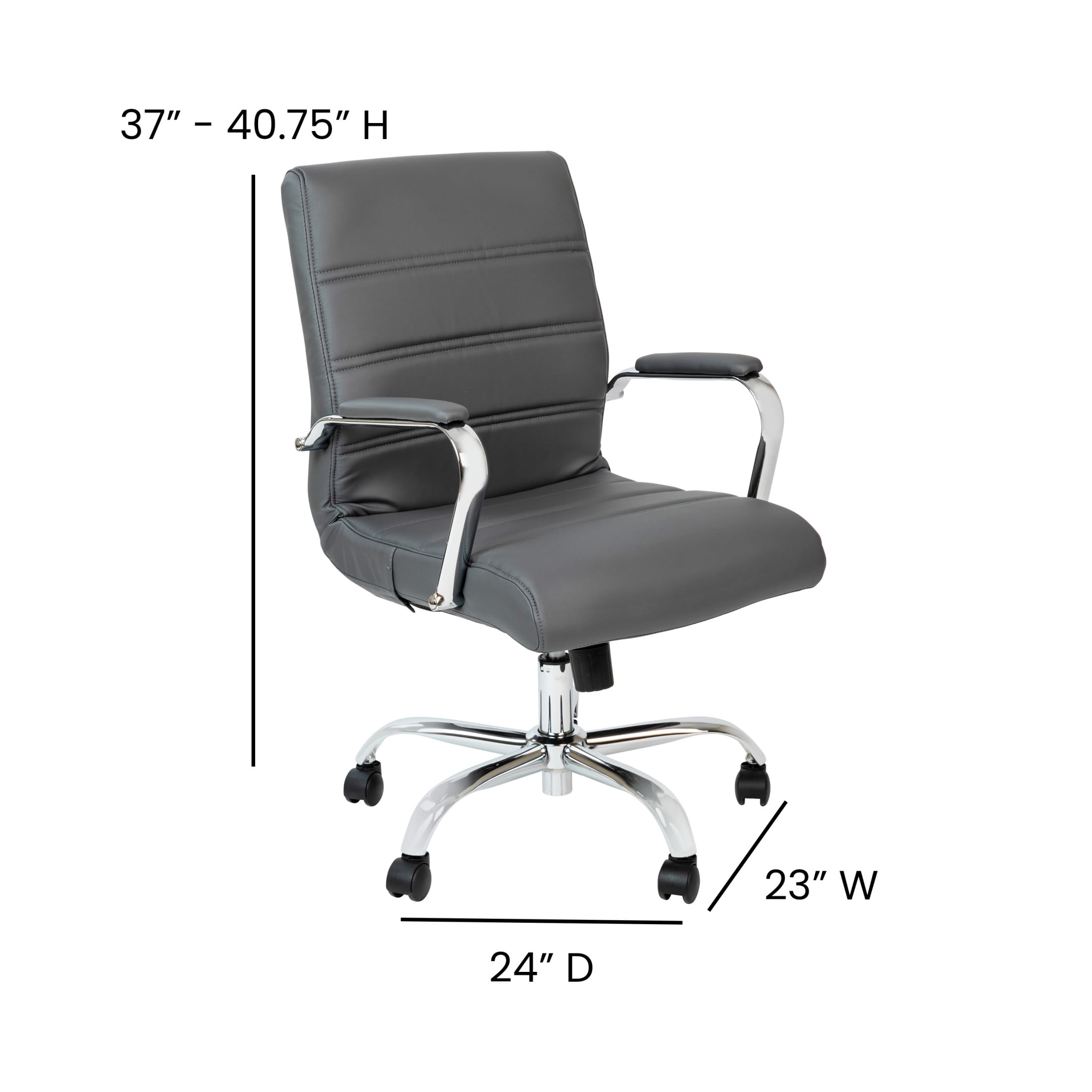 Flash Furniture Whitney Mid-Back Gray LeatherSoft Executive Swivel Office Chair with Chrome Frame and Arms