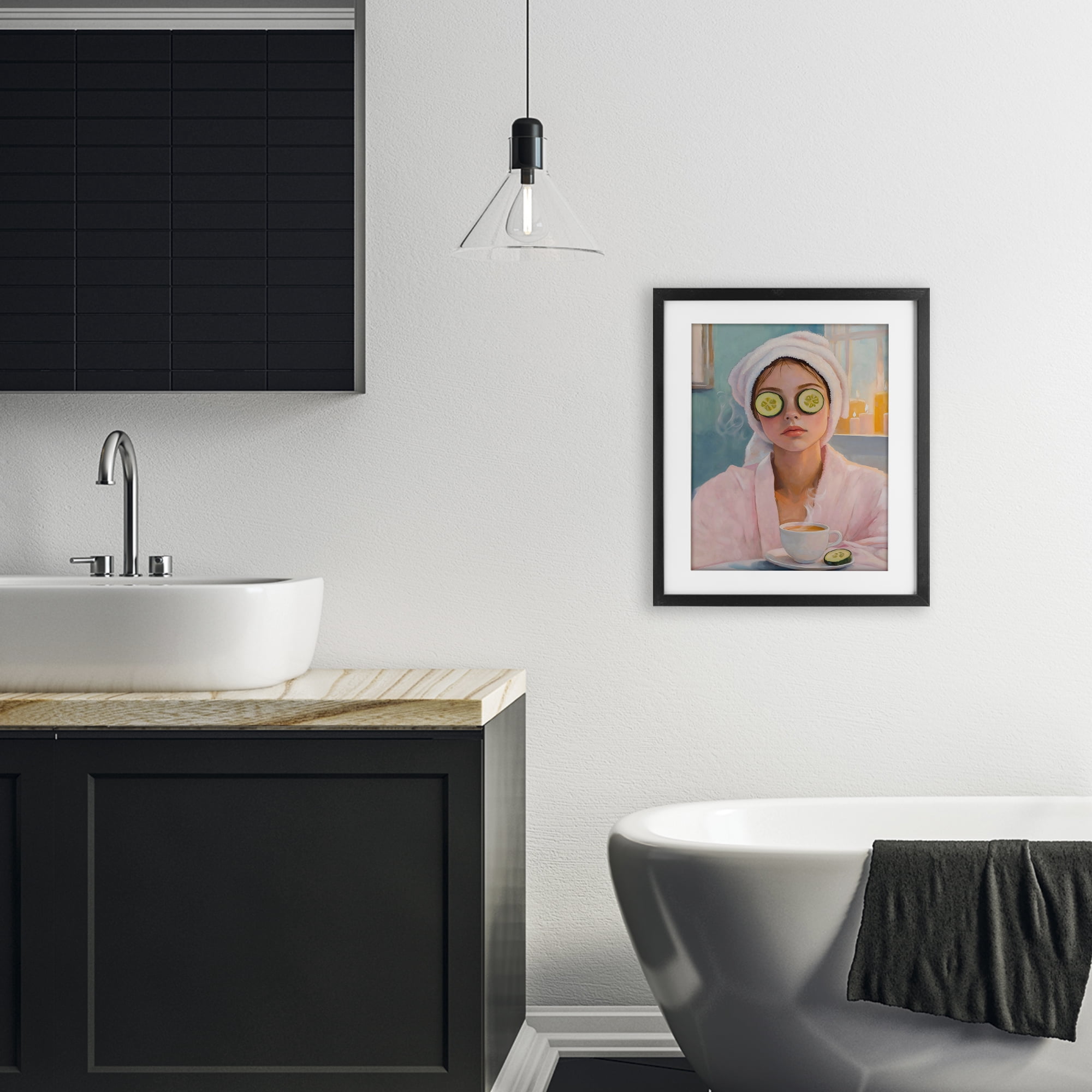 Stupell Industries Spa Day Cucumber Self Care Black Framed Print Under Glass, design by The Prints Vibe