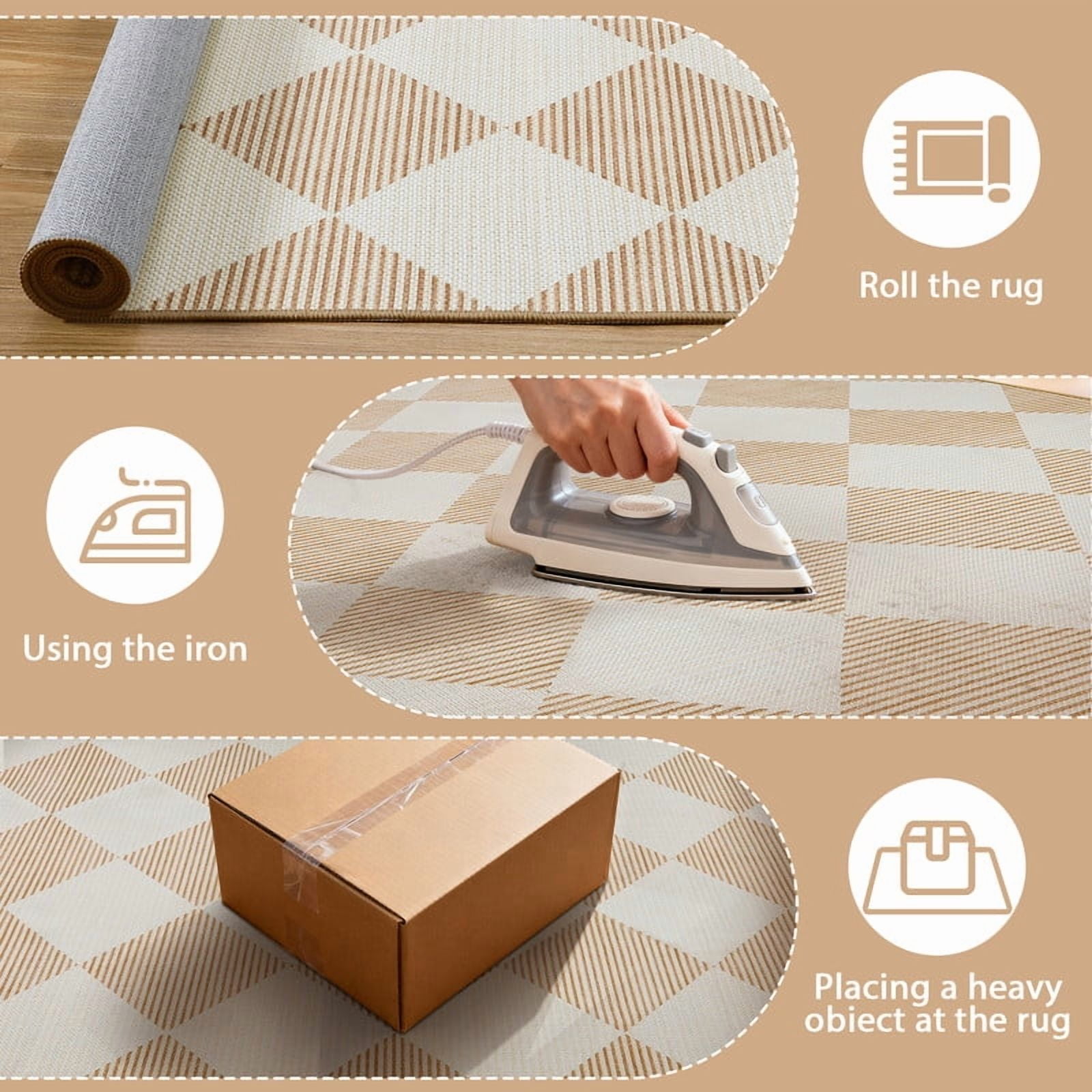 SUNDEREY 3'x5' Easy Jute Area Rugs for Entryway, Washable Non-Slip Modern Rugs for Living Room, Farmhouse Diamond Checkered Rug, Moroccan Soft Low Pile Carpet for Bedroom Office Dining Room, Beige