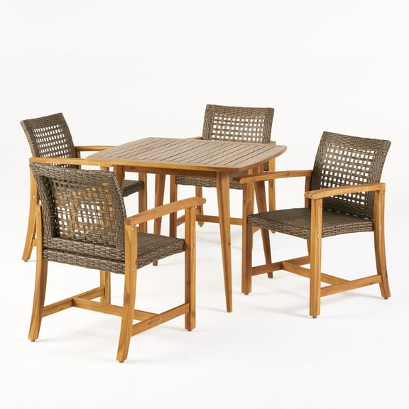 Noble House Clausen 5 Piece Wooden Square Patio Dining Set in Teak and Mocha