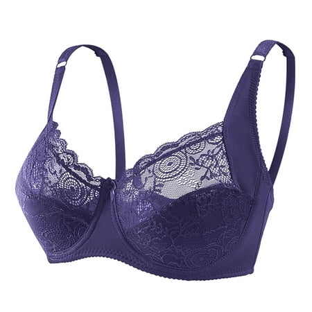 

Bralettes For Women Plus Size Fishnet Lingerie Underwear Women Solid Lace Bralette Comfortable Bra Large size with steel ring lace gathered thin underwear daily bra black purple XXXXL-42/95EF