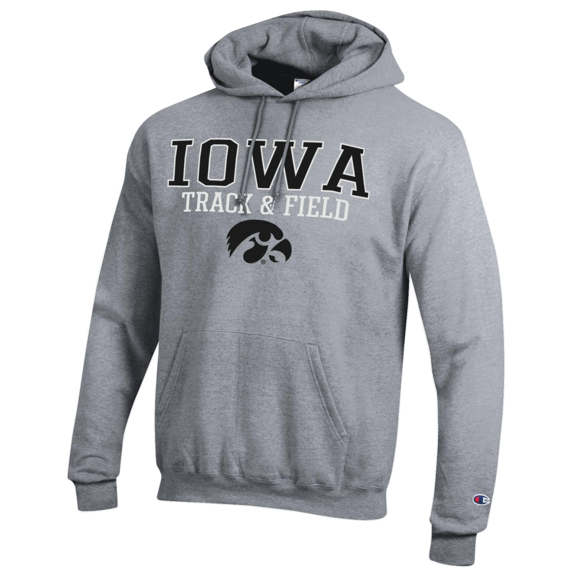 Men's Champion  Gray Iowa Hawkeyes Track & Field Stack Powerblend Pullover Hoodie