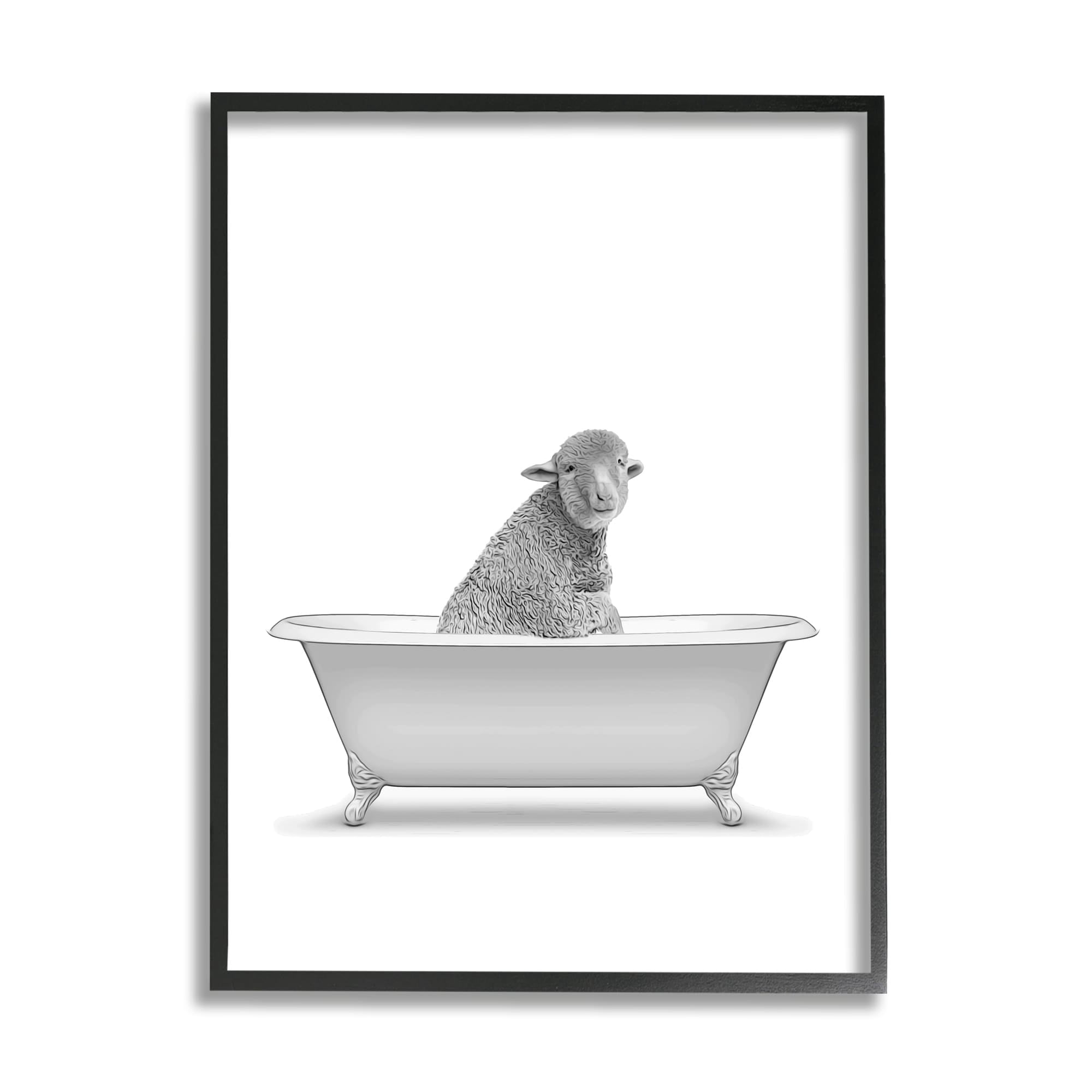 Stupell Industries Farmhouse Sheep In Bathtub Animals & Insects Painting Gray Framed Art Print Wall Art