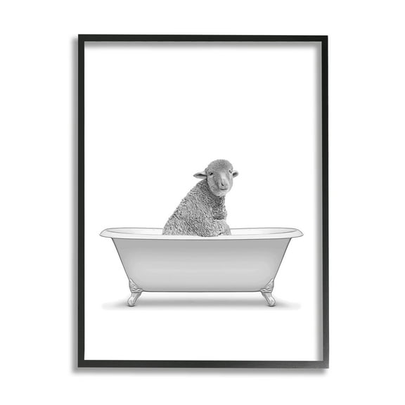 Stupell Industries Farmhouse Sheep In Bathtub Animals & Insects Painting Black Framed Art Print Wall Art