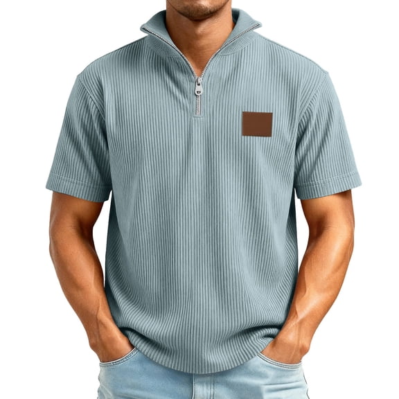 Trgacdwlo S-5XL Big and Tall Men's Corduroy Shirt 1/4 Zip Mock Neck Short Sleeve Pullover Summer Athletic Mens Jersey Shirts