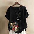 thumbnail image 2 of ZQUUVOU Women's T-Shirt Round-Neck Printed Short Sleeve Button Blouse Black (4XL), 2 of 4