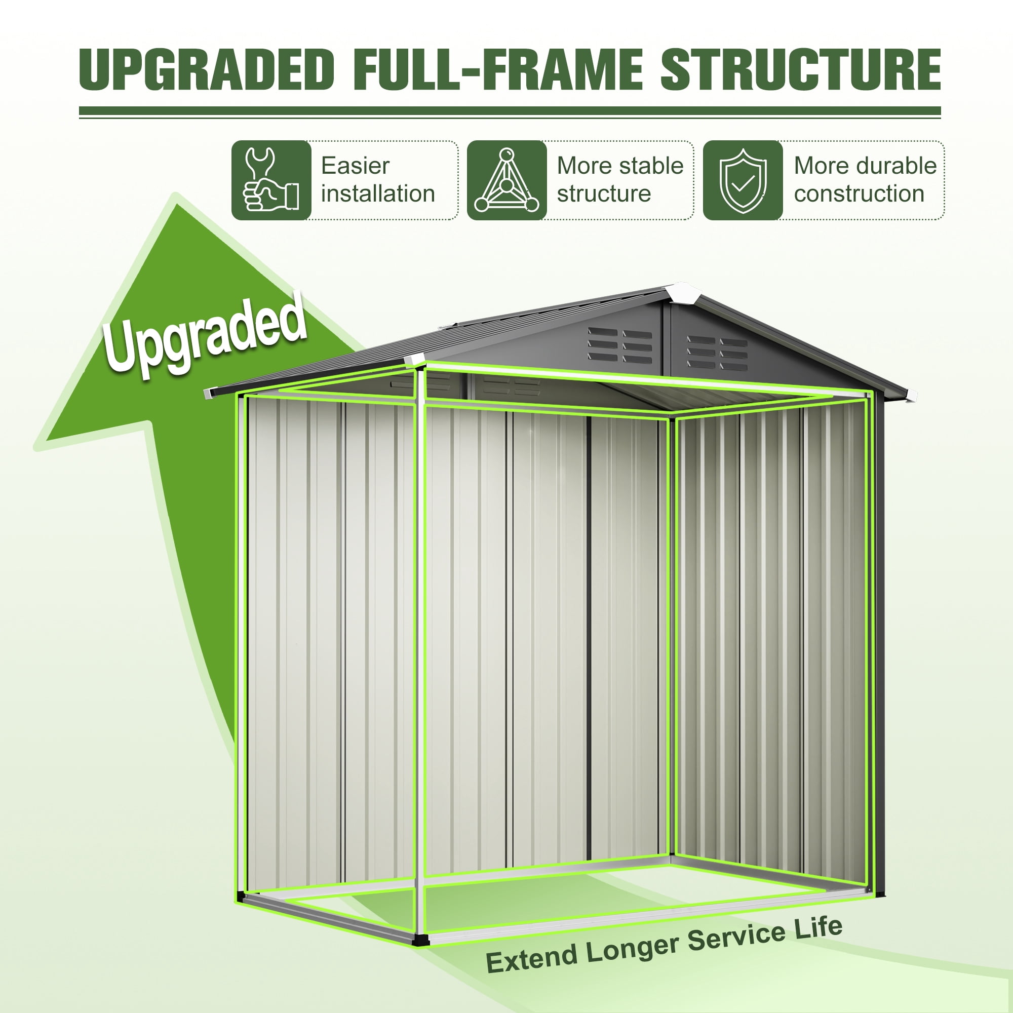 Aukfa 4' x 6' Metal Outdoor Storage Shed, Weather-Resistant Garden Tool Shed with Doors and Sloped Roof for Patio, Backyard, Lawn & Bike Storage, Gray