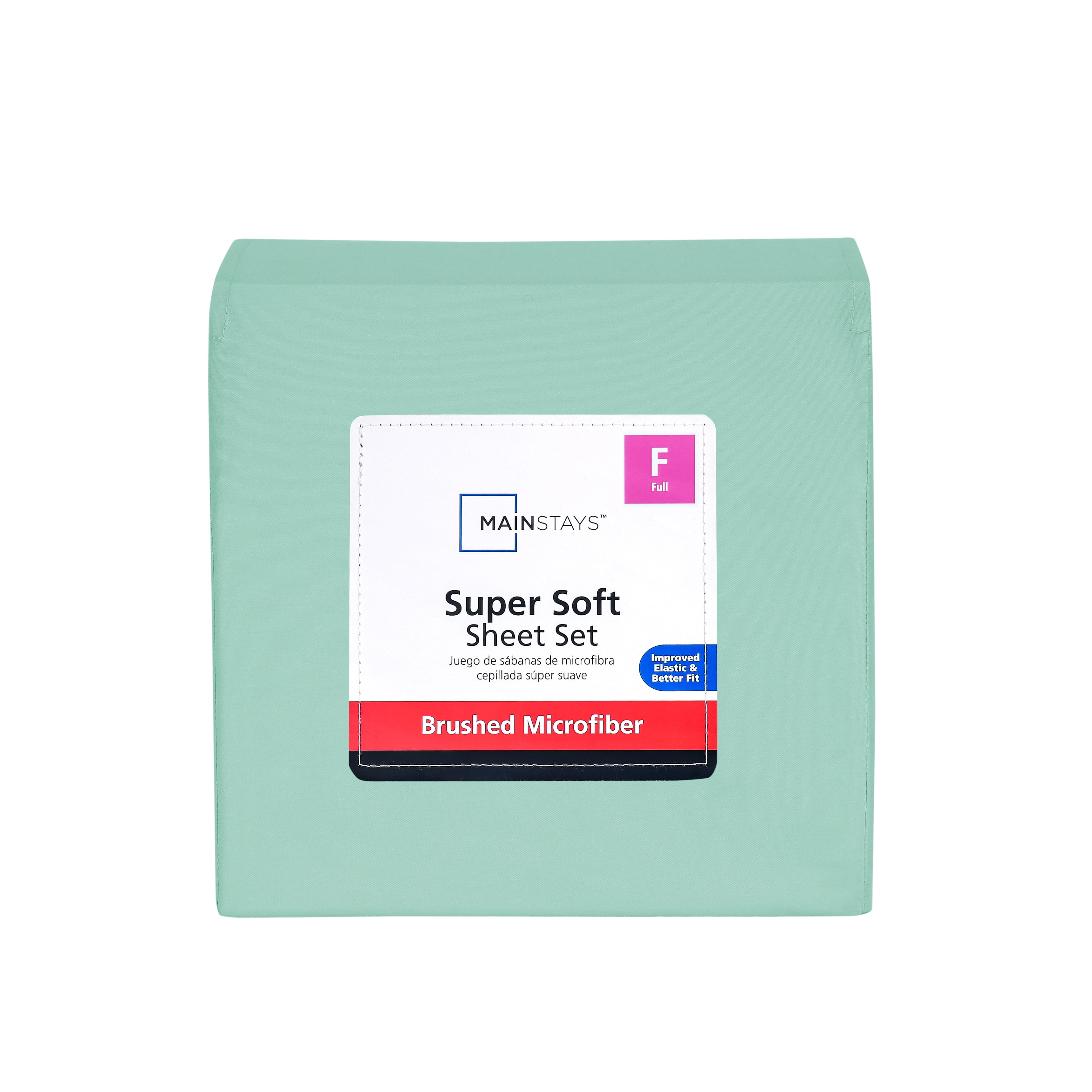 Mainstays Super Soft Brushed Microfiber Bed Sheet Set, Green Mint, Full, 4 Piece
