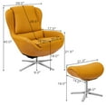 thumbnail image 2 of Gymax Swivel Rocking Chair Top Grain Leather Lounge Armchair w/Ottoman Yellow, 2 of 10