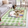 thumbnail image 3 of Area Rug for Living Room, Easter Bunny Non-Slip Indoor Large Carpet for Bedroom/Dining Room, Spring Easter Eggs Chick Floral Sage Green Check Washable Low-Profile Floor Runner Rugs - 4 x 6 Ft, 3 of 7