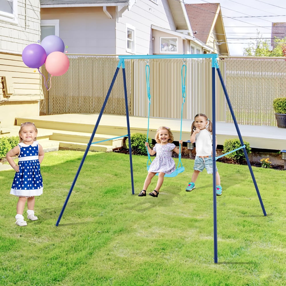 Yardi Yarda Outdoor Heavy Duty Metal Toddler Swing Set with Stand, Blue