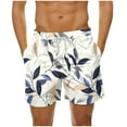 thumbnail image 2 of Yieetim Multicolor Mens Swim Trunks, Summer Striped Hawaiian Printed with Pockets Elastic Waist Drawstring Beach Shorts, Lightweight Comfortable Fits Quickly Dry Swim Shorts, 2 of 6