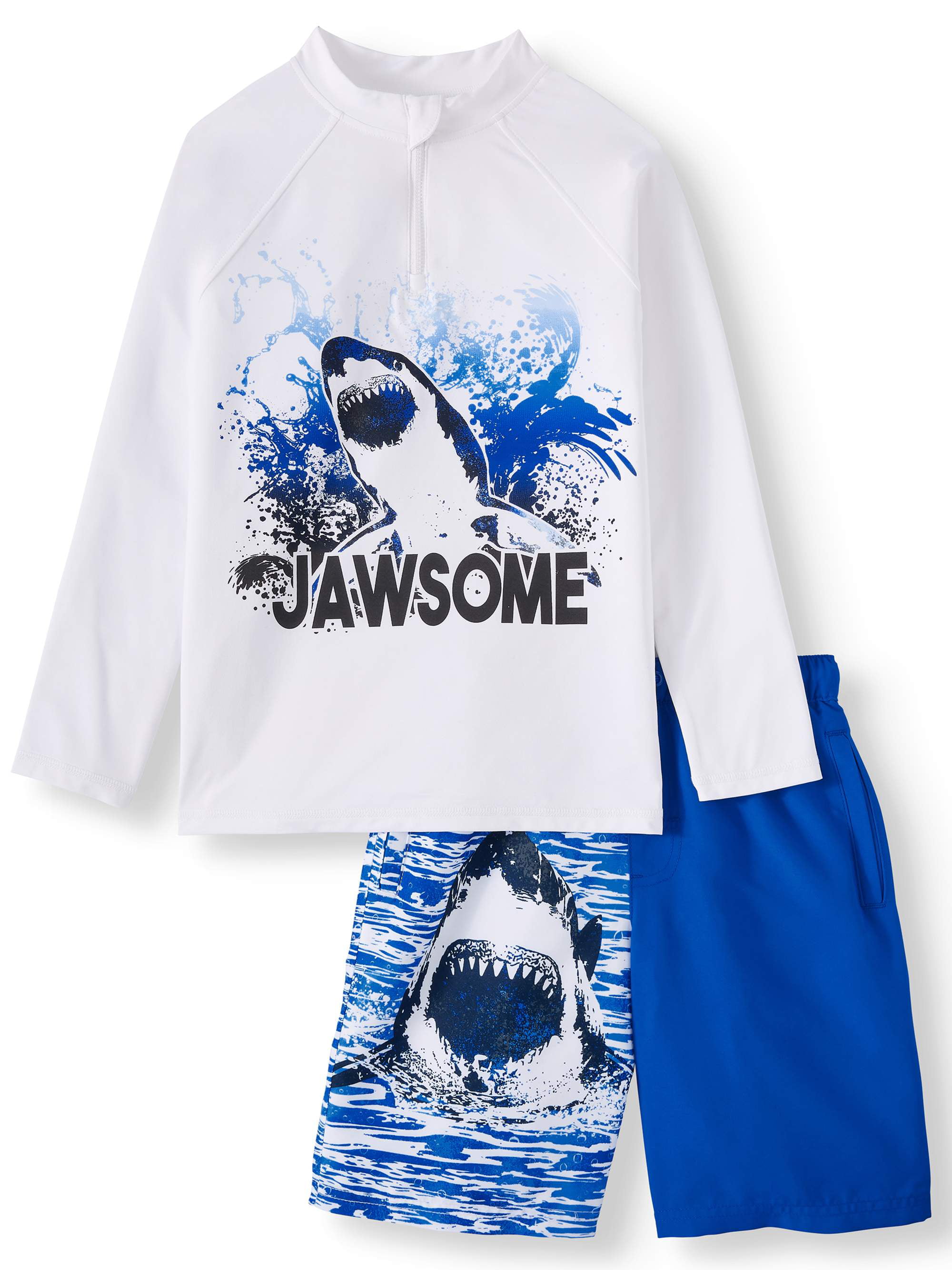 Pack of 2 Essentials Boys Long-Sleeve Rashguard and Trunk Swimsuit Sets 