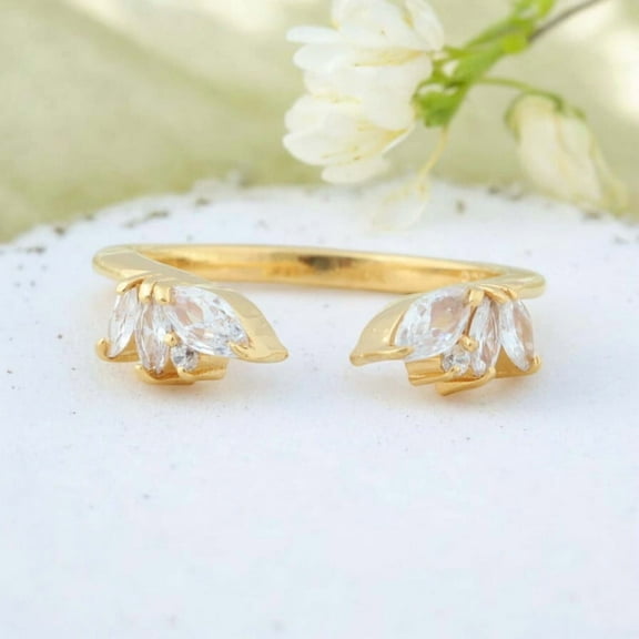 JEWELRYTREASURE 0.5 ct / 4x2 MM Vintage Moissanite Band Unique Marquise Shaped Open Wedding Band Gap Cuff Stacking Ring Gift for Her Curved Matching Jewelry