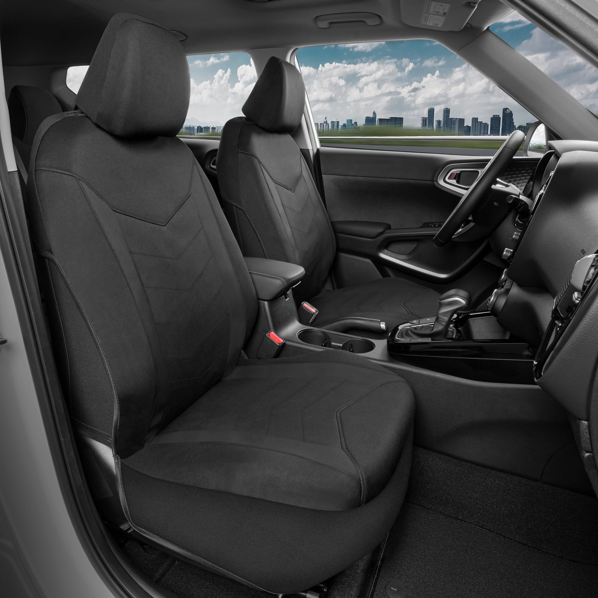 Motor Trend SpillGuard 2 SSF20 Black Seat Covers Seat Covers Trucks - Neoprene Lining Waterproof Car Seat Covers Front Seats Only - SUV Seat Covers Protector - Forros para Asientos de Carro