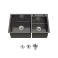 thumbnail image 3 of 32-in x 19-in Double Bowl Stainless Steel Kitchen Sink Drop-In Overmount Sink in Brushed Nickel 16 Gauge, 3 of 11