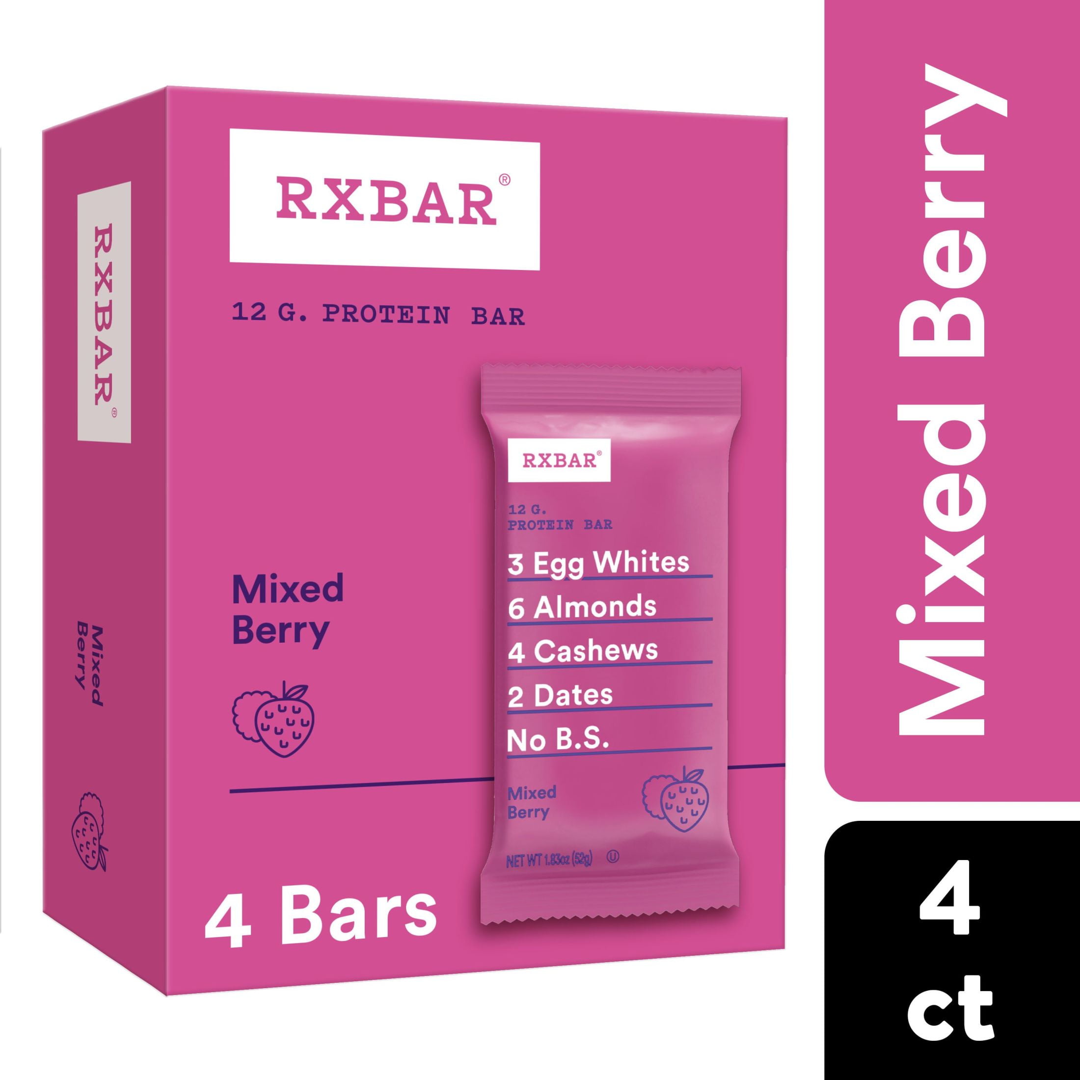 RXBAR Mixed Berry Chewy Protein Bar, Gluten Free, 7.32 oz, 4 Count