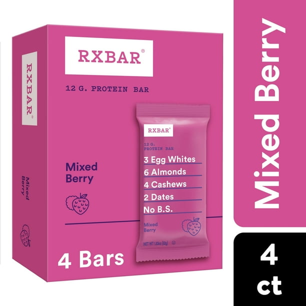 RXBAR Mixed Berry Chewy Protein Bar, Gluten Free, 7.32 oz, 4 Count