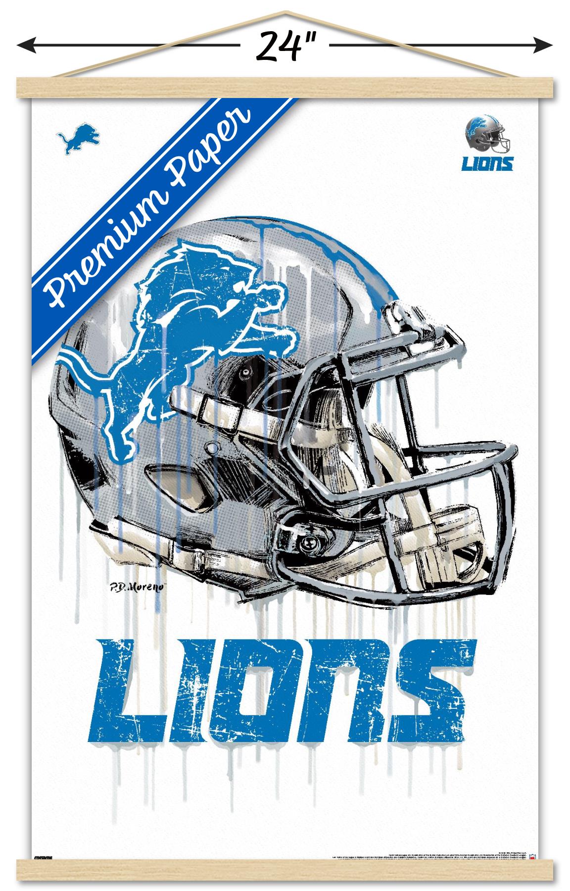 NFL Detroit Lions - Drip Helmet 20 Wall Poster with Wooden Magnetic Frame, 22.375" x 34"
