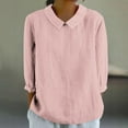thumbnail image 3 of tklpehg Fall Womens Tops Crew Neck Retro Tops Going Out Tops Womens Clothes Solid Color 3/4 Sleeve Tops Comfortable Fall Clothes Leisure Blouses Pullover Pink M, 3 of 5