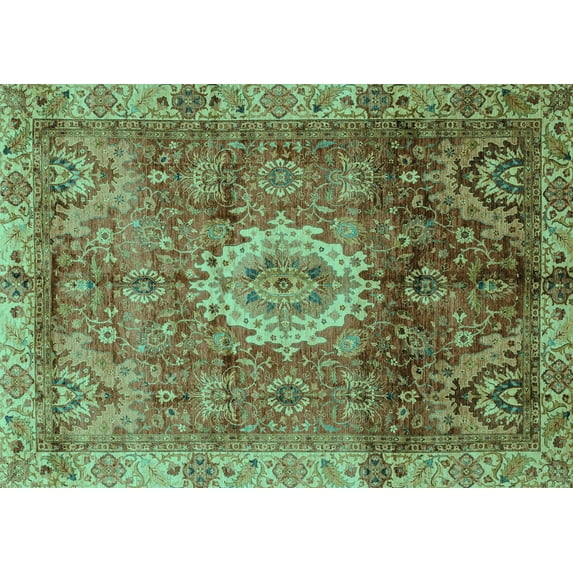 Ahgly Company Machine Washable Indoor Rectangle Oriental Turquoise Blue Modern Area Rugs, 4' x 6'