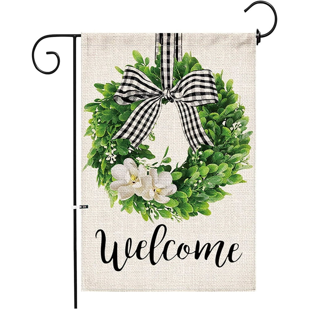 Spring Garden Flag Wreath Welcome, Burlap Garden Flag Double Sided