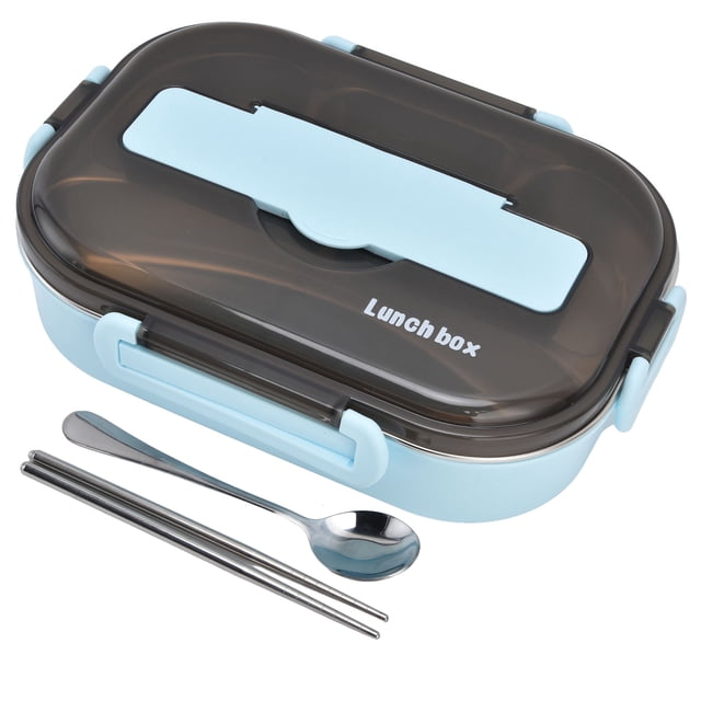 Delaman Lunch Box, Lunch Box Removable Tray Keep Warm Function Food Grade Plastic Lightweight Portable Insulated Lunch Box(Blue)