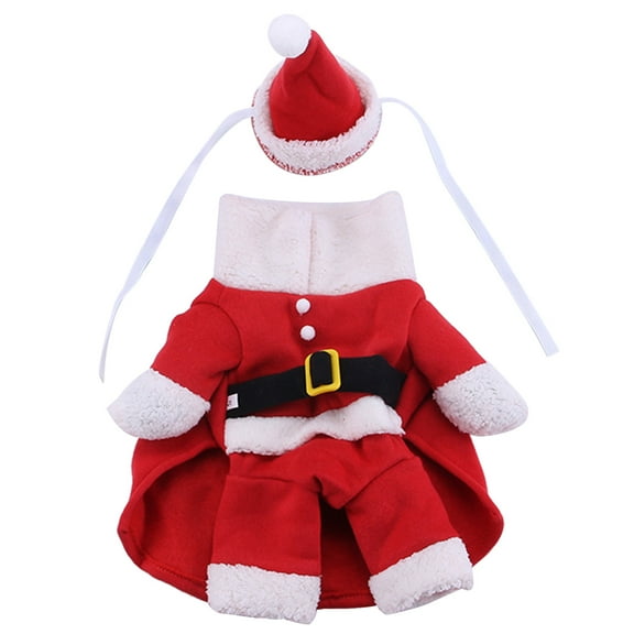 Santa Costume Dog Christmas Santa Suit & Hat Set Thick Plush Outfit Clothes for Small Pet Dogs Kitten Photo Clothing