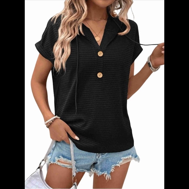 Sudadera Ligera de Verano para Mujer, de Punto, con Cordón Ajustable, con Capucha y Mangas , Color Negro, Talla L