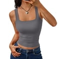 thumbnail image 2 of Lumtrix Womens Square Neck Crop Tank Tops Sleeveless Summer Going Out Shirt Casual Slim Fit Blouse Gray L, 2 of 5