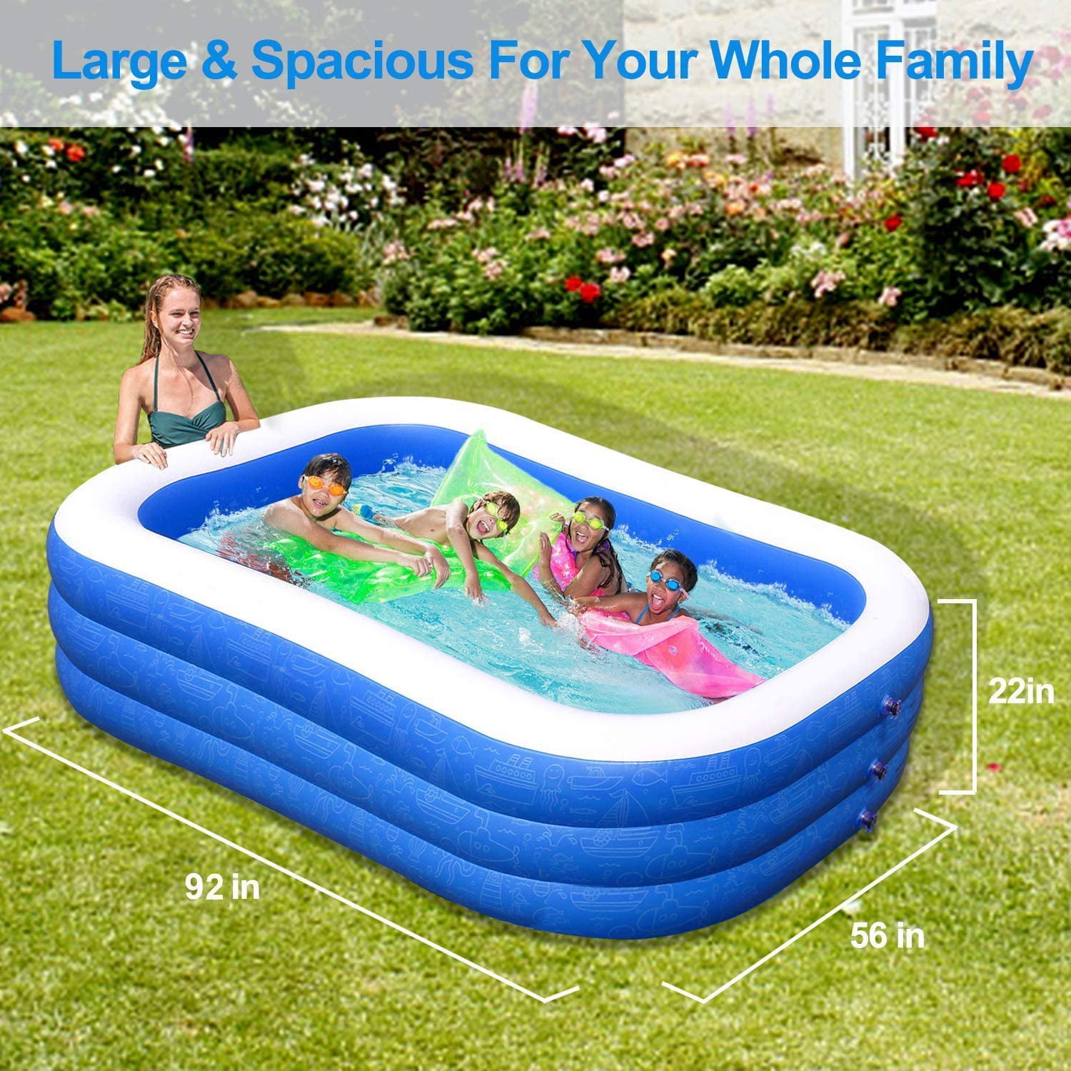 Inflatable Family Swimming Pool GooGo 92" X 56" X 20" by Homech 