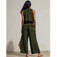 thumbnail image 3 of Women's Linen 2 Piece Outfits Sleeveless Ruffle Top Wide Leg Pants Summer Loungewear Beach Travel Sets, 3 of 8