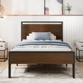 thumbnail image 2 of Amolife Twin Size Bed Frame, Heavy Duty Metal Platform Bed with Wooden Headboard & Footboard, No Box Spring Needed, Walnut, 2 of 7