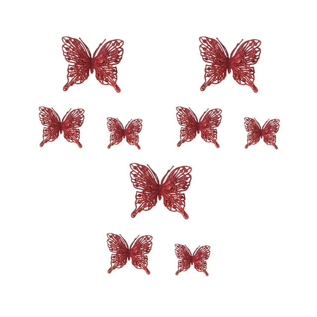 Décorations de Noël Rouges Papillons en Poudre Dorée Ornements en Plastique 9 Pcs Design en Dentelle Ajourée Texture Pailletée pour Arbre de Noël Décoration de Mariage Accessoires de Photographie Fête à la Maison 22X22X5In 0.1