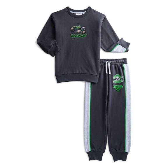 Monster Jam Boys Grave Digger Fleece Crewneck and Pants, 2-Piece Set, Sizes 4-12