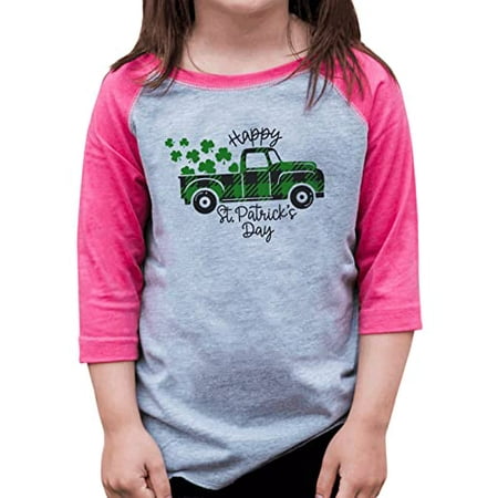 

7 ate 9 Apparel Girls St. Patrick s Day Shirts - Green Clover Plaid Truck Pink Shirt 3T