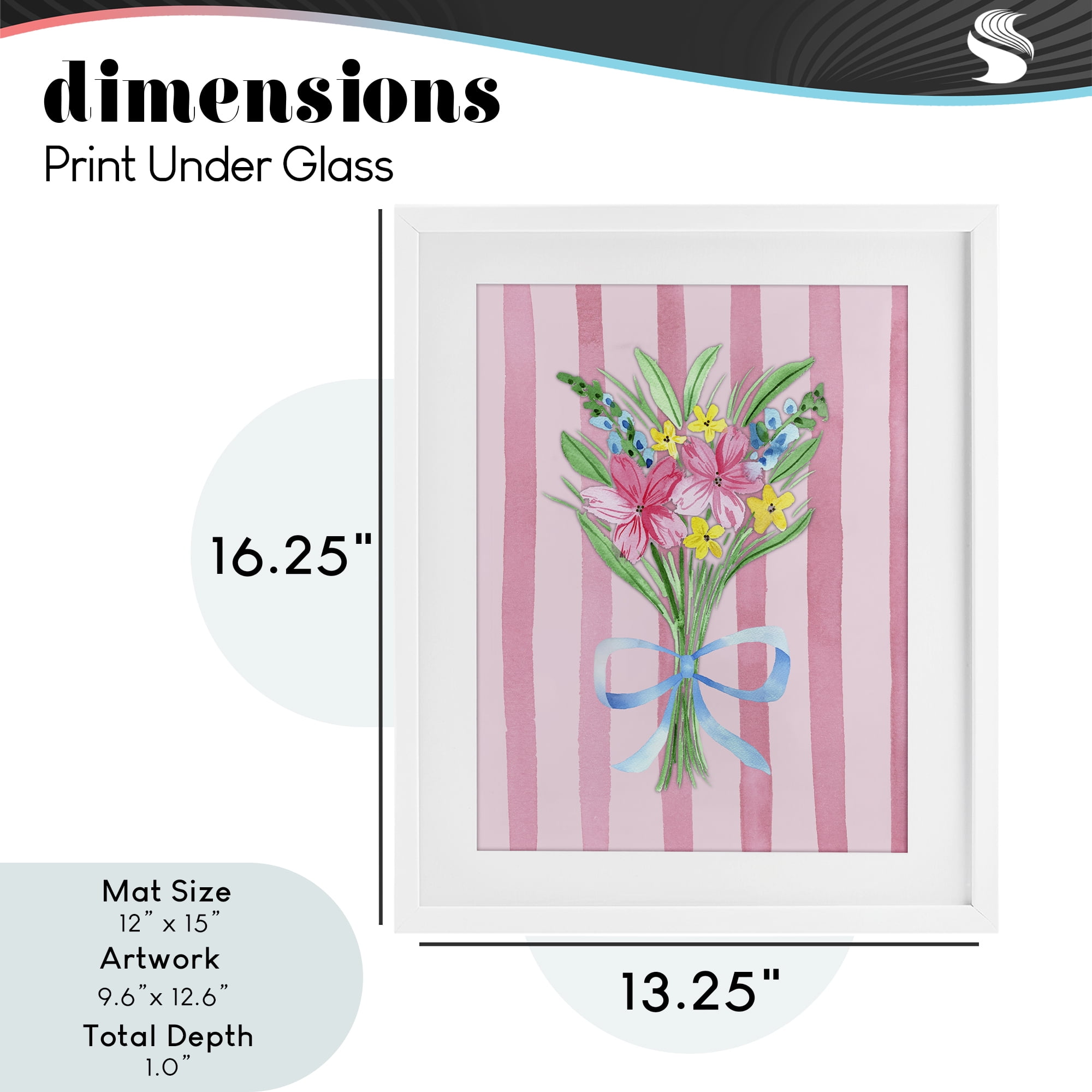 Spring Bouquet Pink & Blue White Framed Print Under Glass, design by Nina Jacobs
