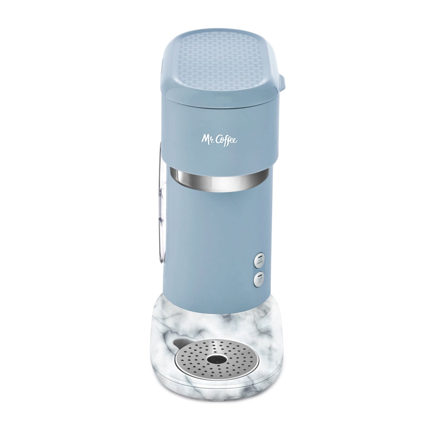 Mr. Coffee Single-Serve Iced and Hot Coffee Maker with Reusable Tumbler and Gold Tone Coffee Filter, Blue and Marble