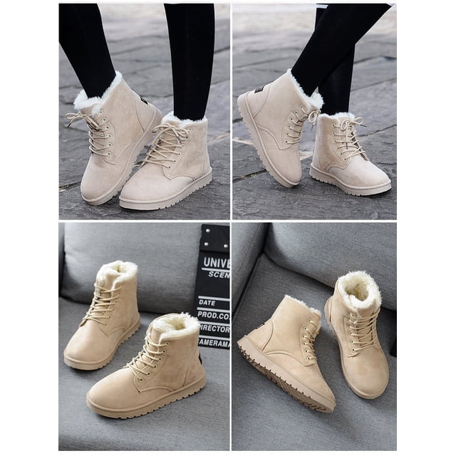 Botas cortas de mujer de invierno con punta redonda y cordones de algodón Botas de nieve planas para mujer con forro polar Botas cálidas para mujer