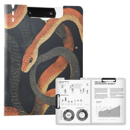 A4 Double Clip File Folder Binder Clipboards Waterproof Durable Foldable Folder Suitable for Office and Family Pretty Snake