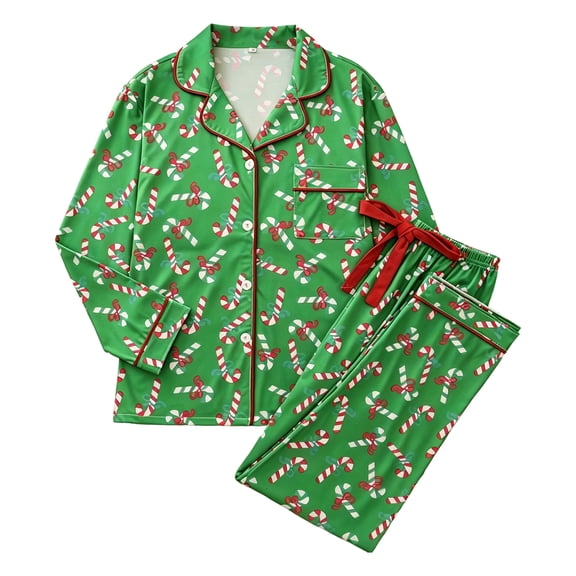 Christmas Pajamas for Women Long Sleeve Button Down Sleepwear Funny Cute Xmas Print Holiday Lounge Two Piece Pjs Army Green M