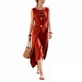 thumbnail image 2 of Maqroz Dresses for Women 2026 Sleeveless Crew Neck Asymmetrical Wrap Front with Button Detail Midi Dress Casual Loose Fit Linen Style Beach Sundress Vacation Wear, 2 of 8